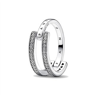 PANDORA JEWELS Mod. SIGNATURE LOGO & PAVE DOUBLE BAND - RING - Size 52 ***SPECIAL PRICE*** - WW.192779C01-52 - Teknashop Ltd