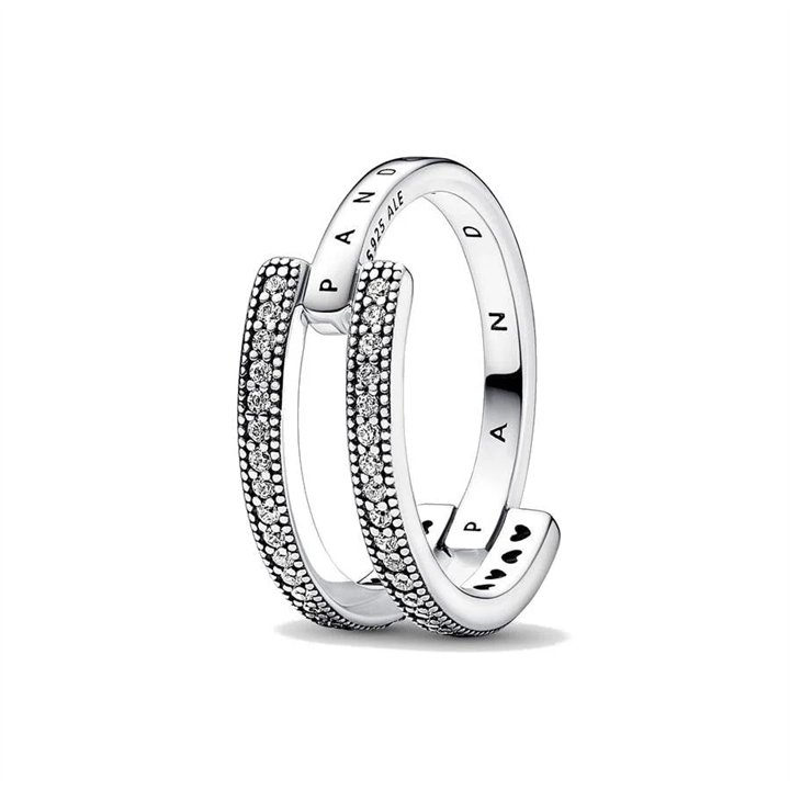 PANDORA JEWELS Mod. SIGNATURE LOGO & PAVE DOUBLE BAND - RING - Size 52 ***SPECIAL PRICE*** - WW.192779C01-52 - Teknashop Ltd