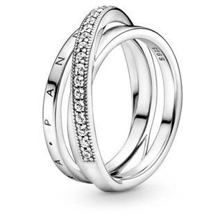 PANDORA Mod. CROSSOVER PAVÉ TRIPLE BAND RING - WW.199057C01-58 - Teknashop Ltd