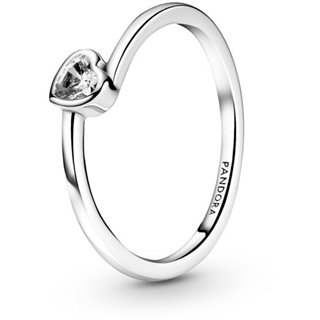 PANDORA Mod. CLEAR TILTED HEART SOLITAIRE RING - WW.199267C02-60 - Teknashop Ltd
