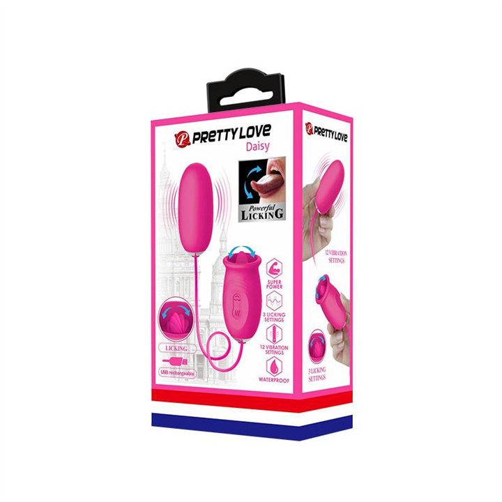 Daisy Vibrating Egg with Licking Tongue Pink - BI-014749-1 - Teknashop Ltd