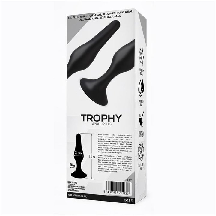 Trophy Anal Plug 15 cm Silicone Black - T-122 - Teknashop Ltd