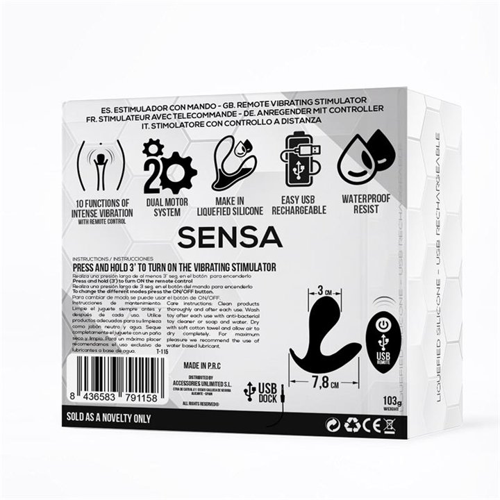 Sensa Stimulator Remote Control USB Liquid Silicone Black - T-115 - Teknashop Ltd