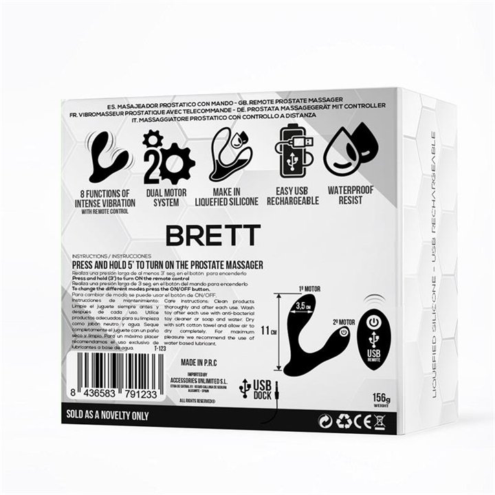 Brett Prostate Massager Remote Control USB Liquid Silicone - T-123 - Teknashop Ltd