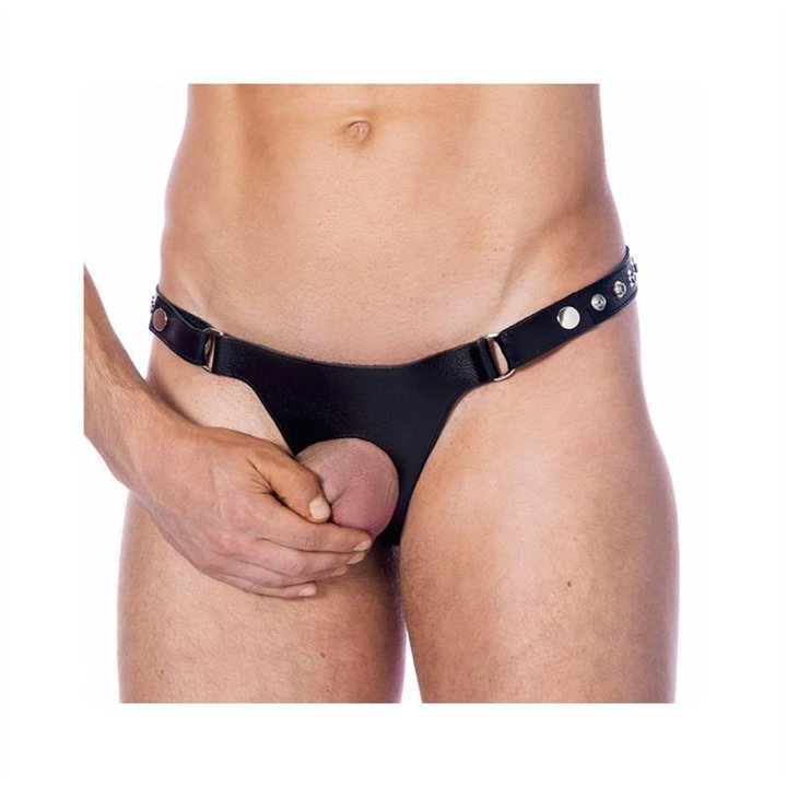 Leather G-String Adjustable with Oppening - R7297 - Teknashop Ltd