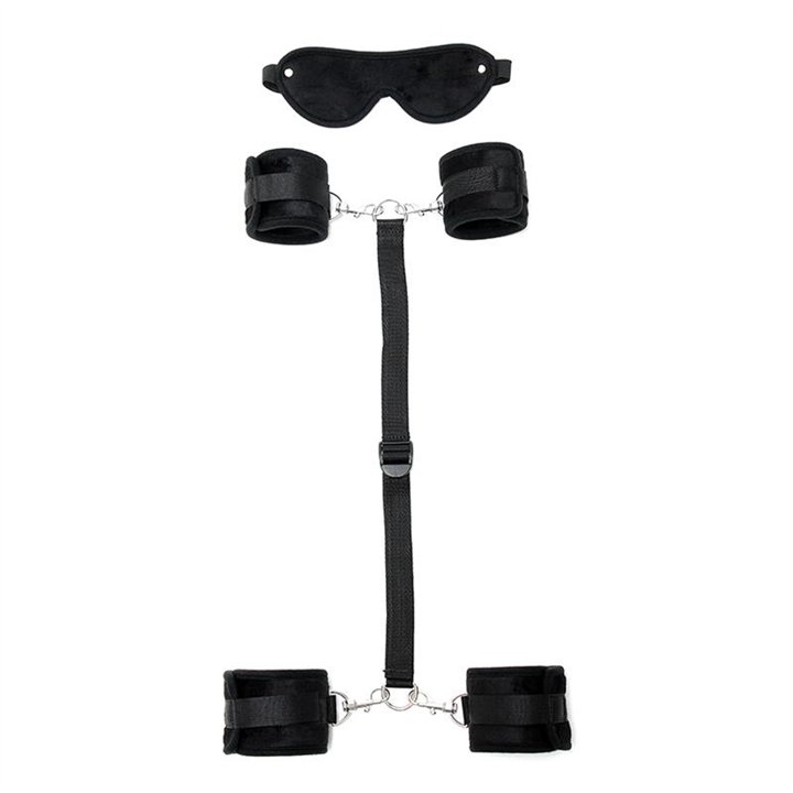 Hand to Ankle Cuffs with Mask Adjustable Black - R7000 - Teknashop Ltd