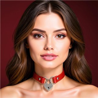 Collar with Heart Lock Vegan Leather One Size - CR-913 - Teknashop Ltd