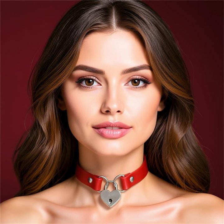 Collar with Heart Lock Vegan Leather One Size - CR-913 - Teknashop Ltd