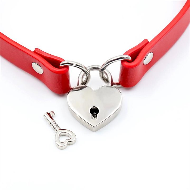 Collar with Heart Lock Vegan Leather One Size - CR-913 - Teknashop Ltd