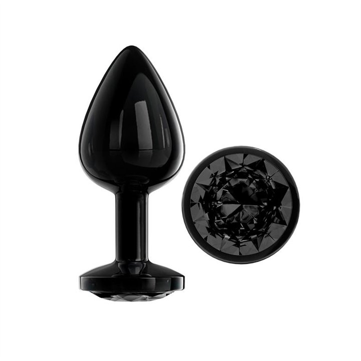 Blackgem Metalic Butt Plug with Jewel Black Size M - AD-350 - Teknashop Ltd