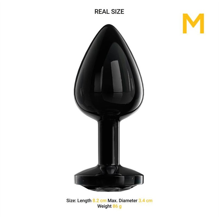 Blackgem Metalic Butt Plug with Jewel Black Size M - AD-350 - Teknashop Ltd