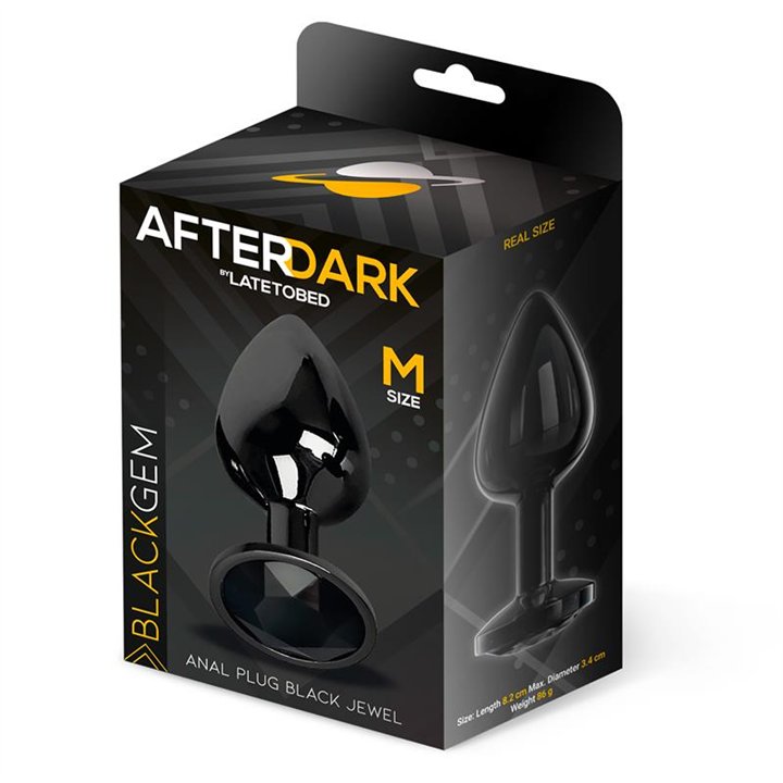 Blackgem Metalic Butt Plug with Jewel Black Size M - AD-350 - Teknashop Ltd