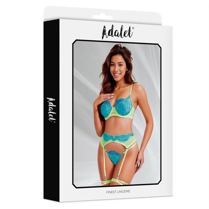 Harlow Bra, Garter, Panties and Leg Ring Set Yellow and Blue - A-624 - Teknashop Ltd