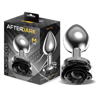 Metal Anal Plug with Black Rose Base Size M - AD-561 - Teknashop Ltd