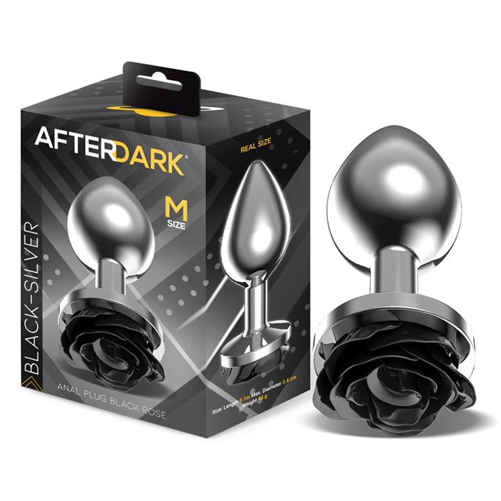 Metal Anal Plug with Black Rose Base Size M - AD-561 - Teknashop Ltd