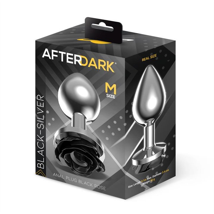 Metal Anal Plug with Black Rose Base Size M - AD-561 - Teknashop Ltd