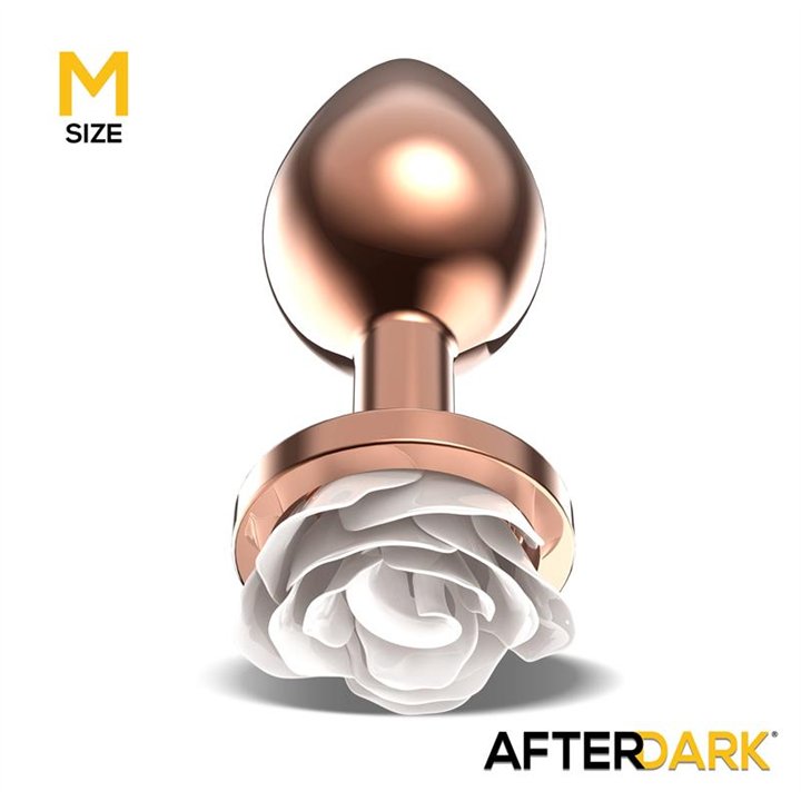 Rosegold Metal Anal Plug with White Rose Base - Size M - AD-569 - Teknashop Ltd