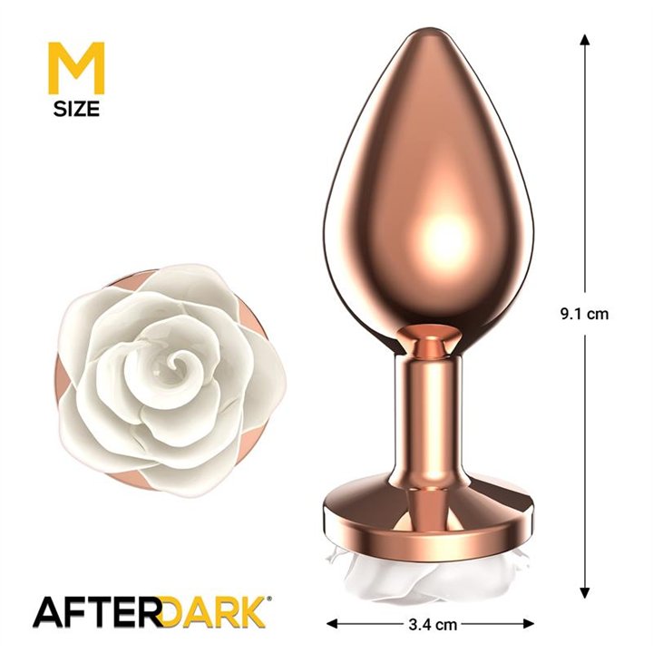 Rosegold Metal Anal Plug with White Rose Base - Size M - AD-569 - Teknashop Ltd