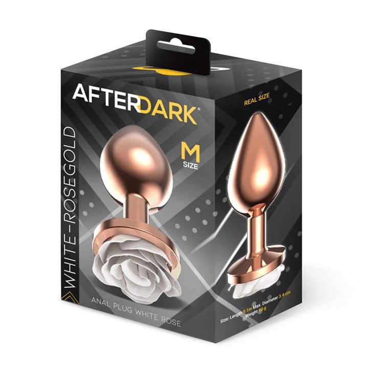 Rosegold Metal Anal Plug with White Rose Base - Size M - AD-569 - Teknashop Ltd