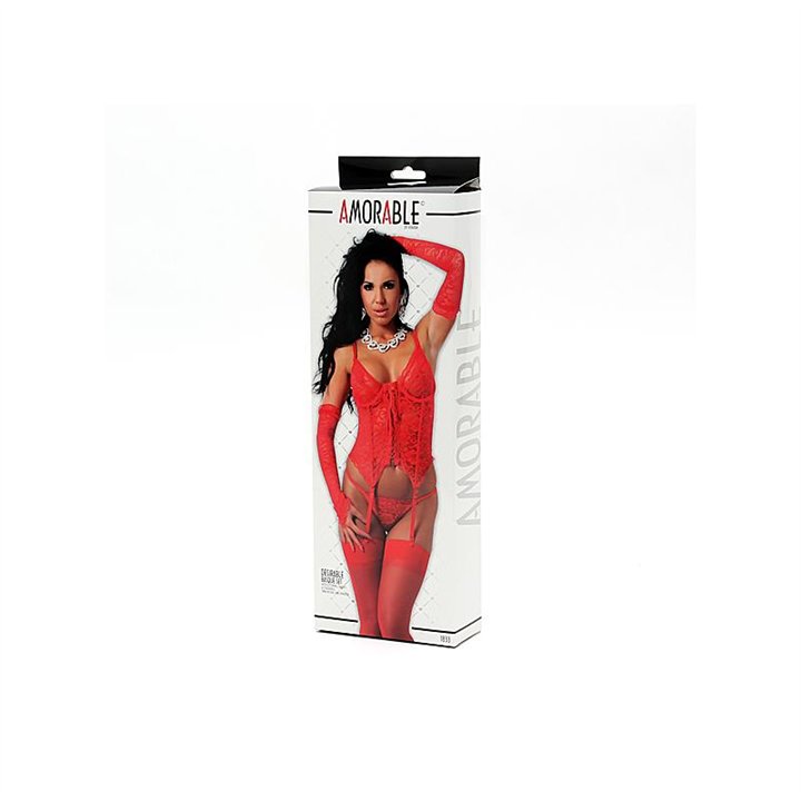 4-Piece Set: Corset, Thong, Gloves, and Stockings - R1833.4 - Teknashop Ltd
