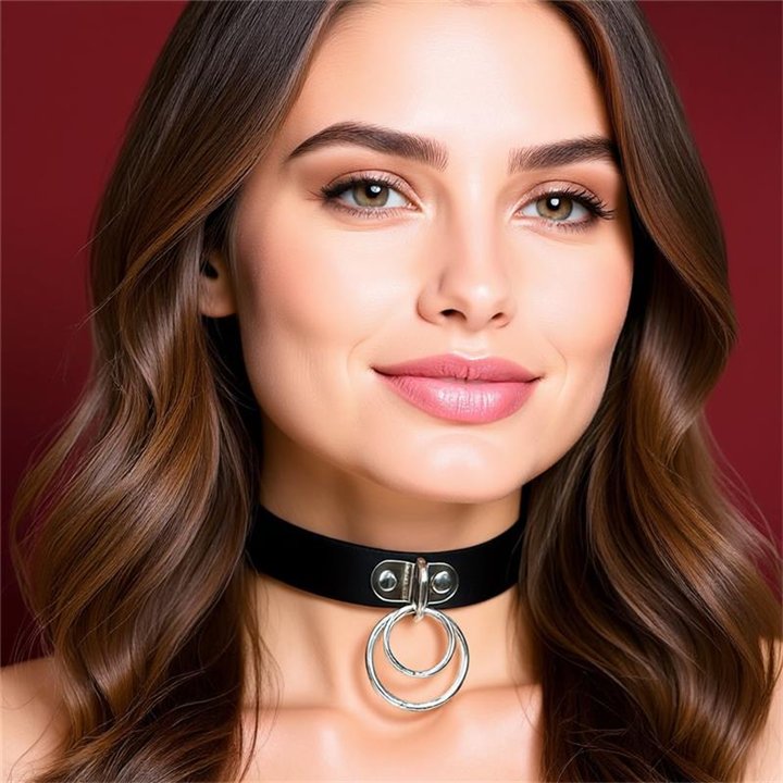 Collar with Double Ring Vegan Leather One Size - CR-911 - Teknashop Ltd