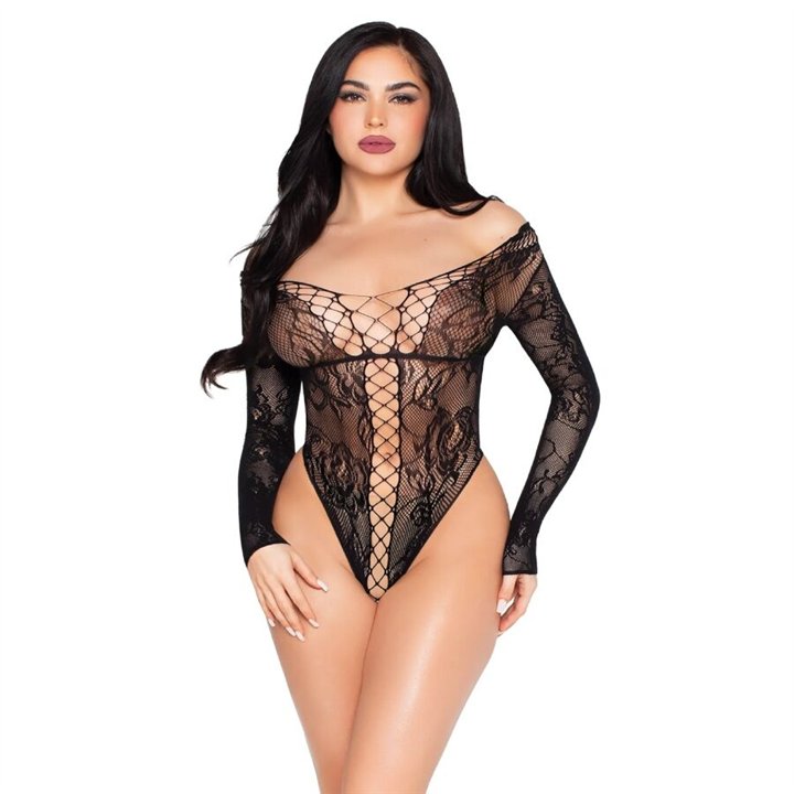 LEG AVENUE - 89370 NET AND LACE TEDDY BLACK - ONE SIZE - D-245351 - Teknashop Ltd