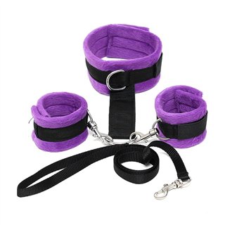 Handcuffs to Collar with Leash Adjustable and Detachable Purple - R7031 - Teknashop Ltd