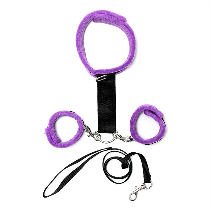 Handcuffs to Collar with Leash Adjustable and Detachable Purple - R7031 - Teknashop Ltd