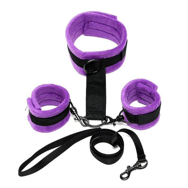 Handcuffs to Collar with Leash Adjustable and Detachable Purple - R7031 - Teknashop Ltd