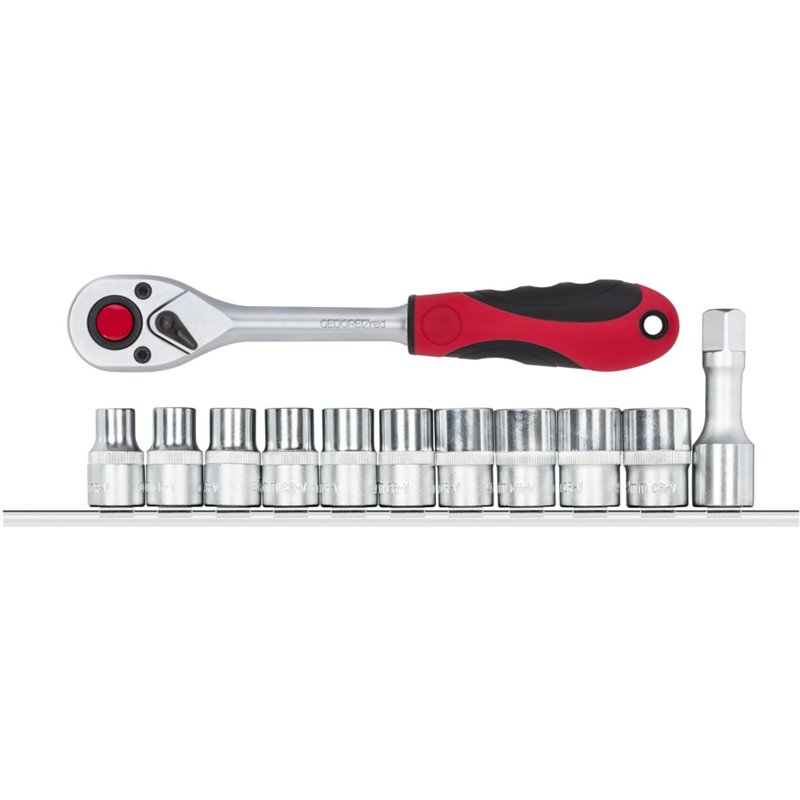 Socket wrench set + ratchet 1/2 Inch 6-kt on Rail 12-piece