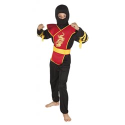 Ninja Master Kostüm Jungen 7 - 9 Jahre Schwarz/Rot Größe 128-140