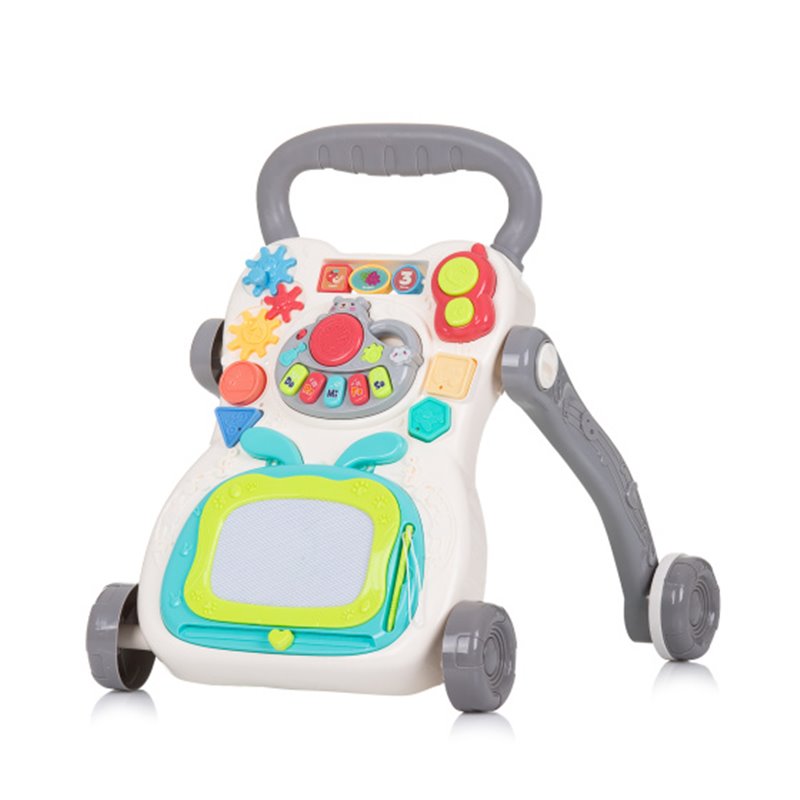 Funny Game Kinderwagen mit Klavier, Telefon und Zeichentisch Grau