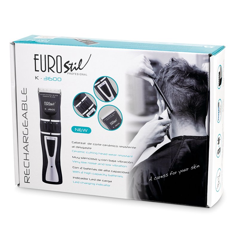 EUROSTIL ELECTRICA K3600 CERAMICO RECARGABLE MAQUINA CORTAPELO CABELLO NEGRO NEGRO 5W 1UN;UNISEX