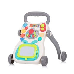 Funny Game Kinderwagen mit Klavier, Telefon und Zeichentisch Grau