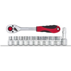 Socket wrench set + ratchet 1/2 Inch 6-kt on Rail 12-piece