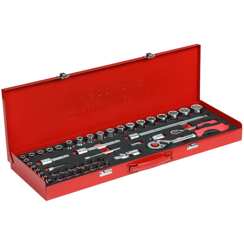 Socket Wrench Set 1/4 + 1/2 Inch Silver 49-Piece