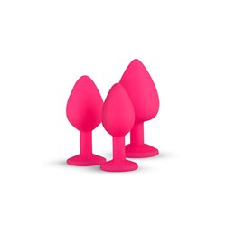 3 Pieces Butt Plug Set with Crystal Silicone Pink