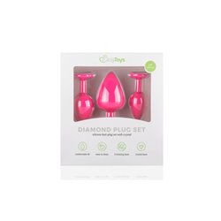 3 Pieces Butt Plug Set with Crystal Silicone Pink