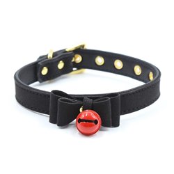 Collar with Bow and Rattle 44 cm Black/Red