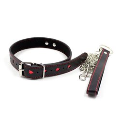 Collar with Metal Leash Black/Red