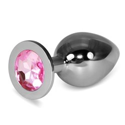 Metal Butt Plug RoseBud Classic with Pink Jewel Size L