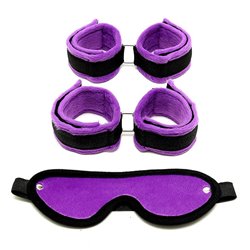 Rimba Bondage Play Handcuffs, Foot Cuffs and Mask Purple