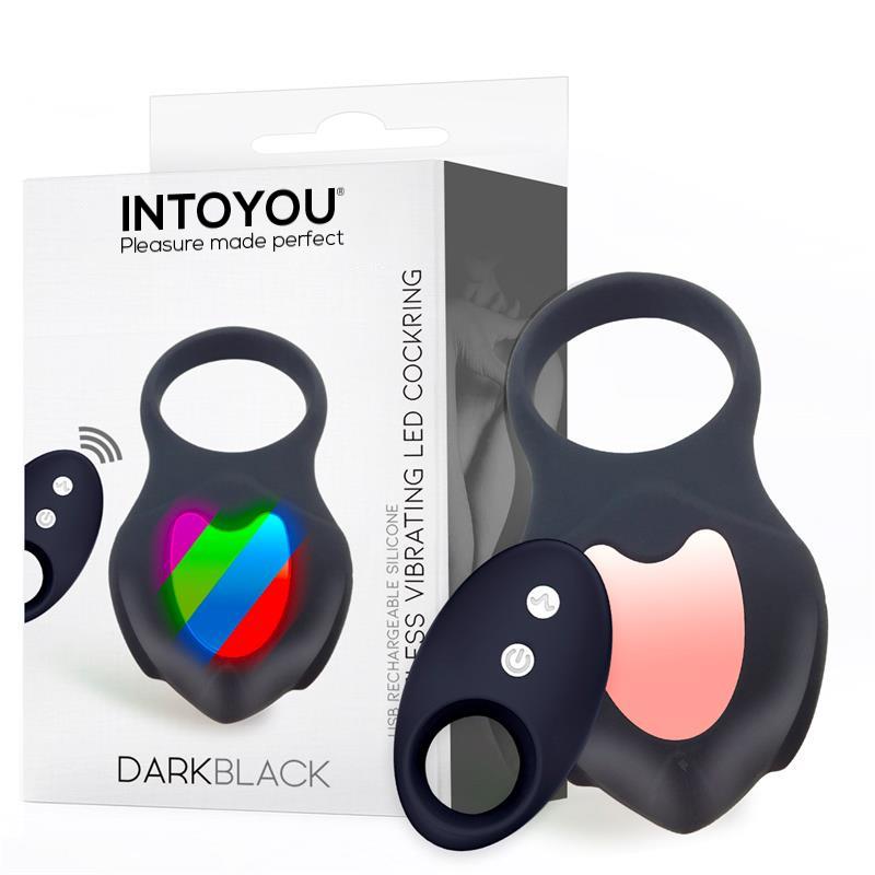 Darkblack Vibrating Ring with Led Remote Control USB Silicone