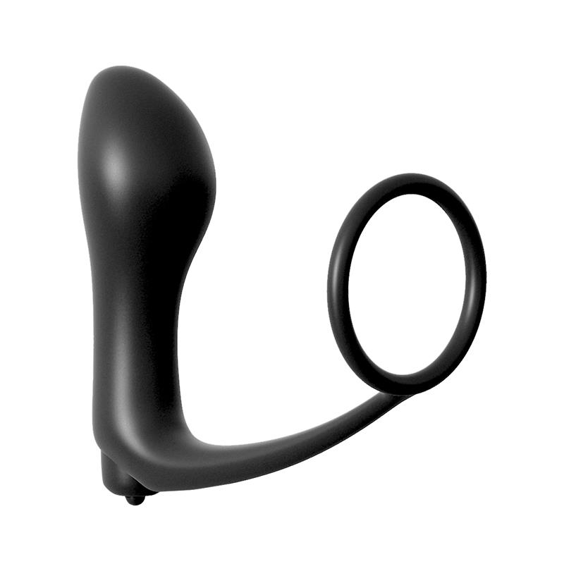 Ass-Gasm Cockring Vibrating Plug - Colour Black