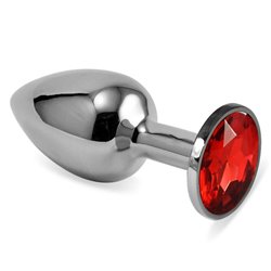 Butt Plug Silver Rosebud Classic with Red Jewel Size S