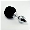 Metal Butt Plug with Black Pompon Size L