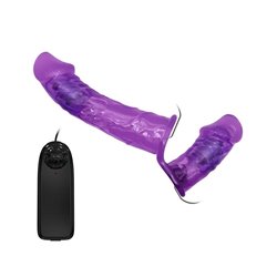 Harness Double Dildo with Vibration Purple