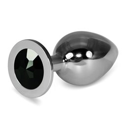 Metal Butt Plug RoseBud Classic with Black Jewel Size L