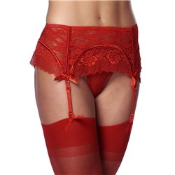 Garter Belt with Thong and Stockings Red