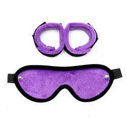 Rimba Bondage Play Handcuffs with Mask Adjustable Purple